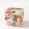 Planters Korean Ins Hand Painted Floret Succulent Ceramic Flowerpot Creative Square Thumb Basin With Feet Home Decor Gardening