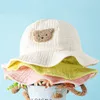 Koreaanse Beer Baby Emmer Hoed Effen Kleur Cartoon Visser Cap voor Peuter Jongen Meisje Zomer Dunne Kids Panama Zon caps