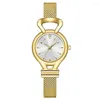 Wristwatches Trendy Golden Finish Watch Luxury Women's Dress Wristwatch Metal Mesh Strap Round 3 Hand Fashion Jewelry Gift