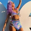 Zweiteilige Damenhose, Y2K, sexy Mode, glitzernde, ausgehöhlte Pailletten, 2-teiliges Nacht-Clubwear-Party-Festival, Damen-Crop-Top-Outfits, Rave-Bikini-Rock-Sets J230717