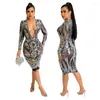 Casual Dresses EWSFV 2023 Spring Women Fashion Sexy Nightclub Deep V Long Sleeved Slim Bag Hip Sequin Dress