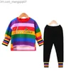 Kläder sätter Babicolor Children's Clothing Set Rainbow Polo Neck tröja dragkedja+byxor Baby Boys and Girls Set Cartoon Printing Children's 2-Piece Set Z230717