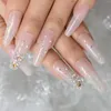 Falska naglar extra långa falska strass kristallpress på avsmalnande evig bling glitter stick lim tejp nagelips