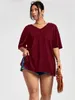 Koszulka damska Plus w rozmiarze Plus w rozmiarze Towala 4xl moda dla kobiet pół rękawów V szyja czarna ponadwymiarowa swobodna bluzka Summer Solid Ladies Tops 2307715