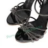 Sandales cristal croix sangle lame talon femmes bout ouvert Sexy talons hauts chaussures brevetées dames été noir fête moderne