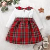 Abiti da ragazza Abito patchwork scozzese natalizio per neonate a maniche lunghe Bowknot Abiti casual nati da principessa natalizia