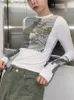 Женские трикотажные трибуны Tees tonngirls Grunge Tops Корейская футболка с длинным рукавом Y2K Винтажная футболка женская футболка для весной улицы 2022 года Z230717