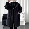 Men's Trench Coats Men Hooded Coat Turn Collar Button Hombre Long Slim Windbreaker British Style Male Clothes W60