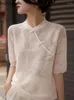 Damenblusen Sommerbluse für Frauen 2023 Blusas Mujer De Moda Häkelblumen Kurzarm Vintage Tops Chinesisches Temperamenthemd