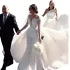 Sexy Luxus Boho Brautkleider 2023 Spitze Meerjungfrau Brautkleider mit abnehmbarer Schleppe Damen Formelle Kleidung 3D-Applikationen Summe Tüll Spitze Outdoor Lady Hochzeitskleider