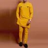 Мужские спортивные костюмы Африканские два куска Мужские мужские круглое карманное повседневное желтое печатное рубашка с длинным рукавом и брюки этнический стиль 230717
