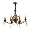 Chandeliers American Style Rural Retro Candle Chandelier Living Room Bedroom Restaurant El Interior LED Light Decoration Cast Iron Lighti