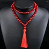 ペンダントネックレスBudda 8mm Red Chalcedony Beaded Bracelet Prayer 80 Beads Tasselネックレス女性ヨガヒーリングジュエリーギフト