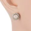 Stud Oorbellen KONGMOON 8mm Ronde Witte Vuur Opaal Cabochon CZ Surround Verzilverde Sieraden Voor Vrouwen Piercing