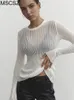 Damen Strick Weißes Langarm T-Shirt Damen Durchsichtiges Gestricktes Top Y2K Streetwear Hollow Out Strickwaren T-Shirts Frau Winter Herbst 2023