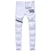 Jeans pour hommes poche zippée hommes décontracté maigre mâle mode Stretch déchiré Jean pantalon noir rouge blanc Streetwear hommes Denim pantalon