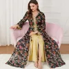 Ethnische Kleidung 2023 Drucken Robe Kleider Abayas Für Frauen Elegante Casual Muslim 2 Stück Set Blumenstickerei Guipure-spitze Einsatz Gürtel