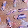 Falska naglar 24st blå vågor flickor fransk stil lång press på gelé gel färdig nagelbit bärbar EIG88