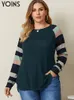 T-shirt taglie forti da donna YOINS 4XL Camicette da donna Autunno Camicia casual a maniche lunghe Patchwork Moda Tunica Streetwear Blusas Taglie forti Top invernali 230715