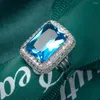 Cluster Rings Cross-Border Wish Explosion Jewelry Wholesale Aquamarine Zircon Ladies Exaggerated Ring