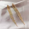 Stud Vintage Gold Color Bar Long Thread Tassel Drop Earrings For Women Glossy Geometric Korean Earring New Fashion Wedding Jewelry J230717