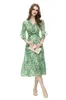 Women's Runway Dresses V Neck Half Sleeves Printed Sequined Beaded High Street Fashion Floral Mid A Line Vestidos