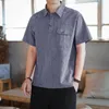 Männer Casual Hemden MrGB China Stil Baumwolle Leinen Hemd Männer Baggy Mode Jacquard Button Turn Kragen Kurzarm T-shirt Übergroßen Tang