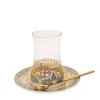 Tassen Untertassen Türkische Teegläser Set mit Löffel Kaffeetasse Romantisches exotisches Glas Blau Gold Küchendekoration Trinken2662