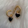 Dangle Earrings Zircon Enamel Heart Drop For Women Black Color Love Couple Gifts Trendy Korean Simple Romantic Jewelry Accessories Ear