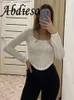 Women's Knits Tees Abdieso 2023 Ruched Long Sleeve Basic T-shirt Women's White Elegant Spring O-Neck Tight Casual T-shirt Fashion Y2K Crop Top Z230717