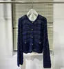 Women's Knits Hollow Out Navy Blue Women's gebreide cardigan single-breasted sweaters