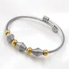Bracelete retrô de aço inoxidável ajustável aberto para mulheres joias de aniversário parafuso espiral design corrente de contas presente de festa