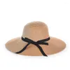 ワイドブリム帽子ファッションサマーカジュアルビーチトリルビー大きな太陽の帽子紙ストロー女性男性キャップと黒リボン