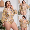 Verão 2023 Protetor solar Large Print Large European e American Plus Size Triângulo Longo Manga Longa Peda de Abertura de Aberto de Aberto de Swimwear Ast1602988