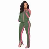 Femmes deux pièces pantalons décontracté femmes survêtement pièces ensemble Cardigan Jogging col roulé vestes à glissière taille élastique rayé dames costumes