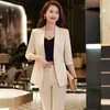 Calças femininas de duas peças, uniforme formal, design elegante, roupas de trabalho de negócios, ternos e jaquetas, conjunto de calças profissionais