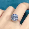 Кластерные кольца S925 Серебро 5CT Круглая форма Моассанитское бриллиантовое кольцо 11 мм D Цветовое лабораторное испытание Идеальное разрешение