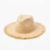 Wide Brim Hats X314 Hand-woven Double-layered Raffia Jazz Hat Outdoor Sunshade Beach Adult Straw Panama Lady Cap