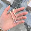 New vivi pink baked knee Saturn pearl necklace collarbone chain niche fashion hundred with light luxury temperament necklaces