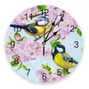 Wall Clocks Animal Bird Flowers Leaves Branch Plant Round Clock Hanging Silent Home Interior Bedroom Living Room Office Decor