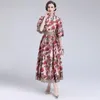 Vrijetijdsjurken Modeontwerper Herfst Runway-jurk Dames Opstaande kraag Pofmouw Bloemenprint Vintage Lang Vakantie Feest VP0205