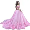 Розовое мячное платье Quinceanera платья с плеча 3d цветы Pufpy Sweet 15 16 Платье знаменитостей.