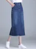 Юбки Женщины расколоть модную твердую длинную джинсовую юбку карандашной