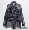 Women's Blouses Fashion Design Women Blouse Summer Luxury Cascading Ruffled Shirts Sexy Sheer Organza Tops Elegant Long Sleeve Black Blusas