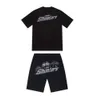 Summer New Trapstar London Shooter Short-Sleeved T Shirt Suit Chenille Dekodowanie Czarnego Lodu Flaor Ruch Obecny okrągłe szyję szorty T-shirt luźne ubrania 321