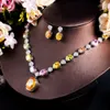 Ensembles de bijoux de mariage Multicolore Big Yellow Round Drop Cubic Zirconia Stone Women Party Collier et boucles d'oreilles Brides élégantes Set T0831 230717