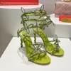 Rene Caovilla Butterfly Crystal Decorative High Sandals Stiletto 여성 이브닝 드레스 슈즈 9.5cm Serpentine 랩 어라운드 럭셔리 디자이너 여성 하이힐 상자