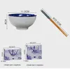 Dinnerware Sets Ceramic Soup Bowls Tableware Set Retro Blue And White Porcelain Rice Bowl Chopsticks Gifts Box