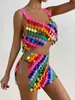 Spódnice Rainbow Sequin Disc Cami Top Ręcznie robione płaskonabłonkowe cekiny Patchwork Strappy nocny klub nocny i kantar Top 230717