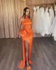 オレンジプロムシックドレスフリルウエストホルターイブニングドレス